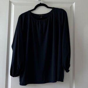 Banana Republic Navy Blue Long Sleeve Popover Blouse Size: Small